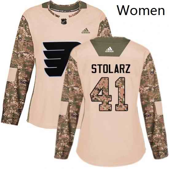 Womens Adidas Philadelphia Flyers 41 Anthony Stolarz Authentic Camo Veterans Day Practice NHL Jersey